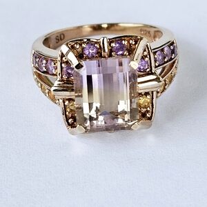 Genuine Ametrine, Citrine, & Amethyst Ring in 18k Rose Gold/Sterling Silver Sz 8